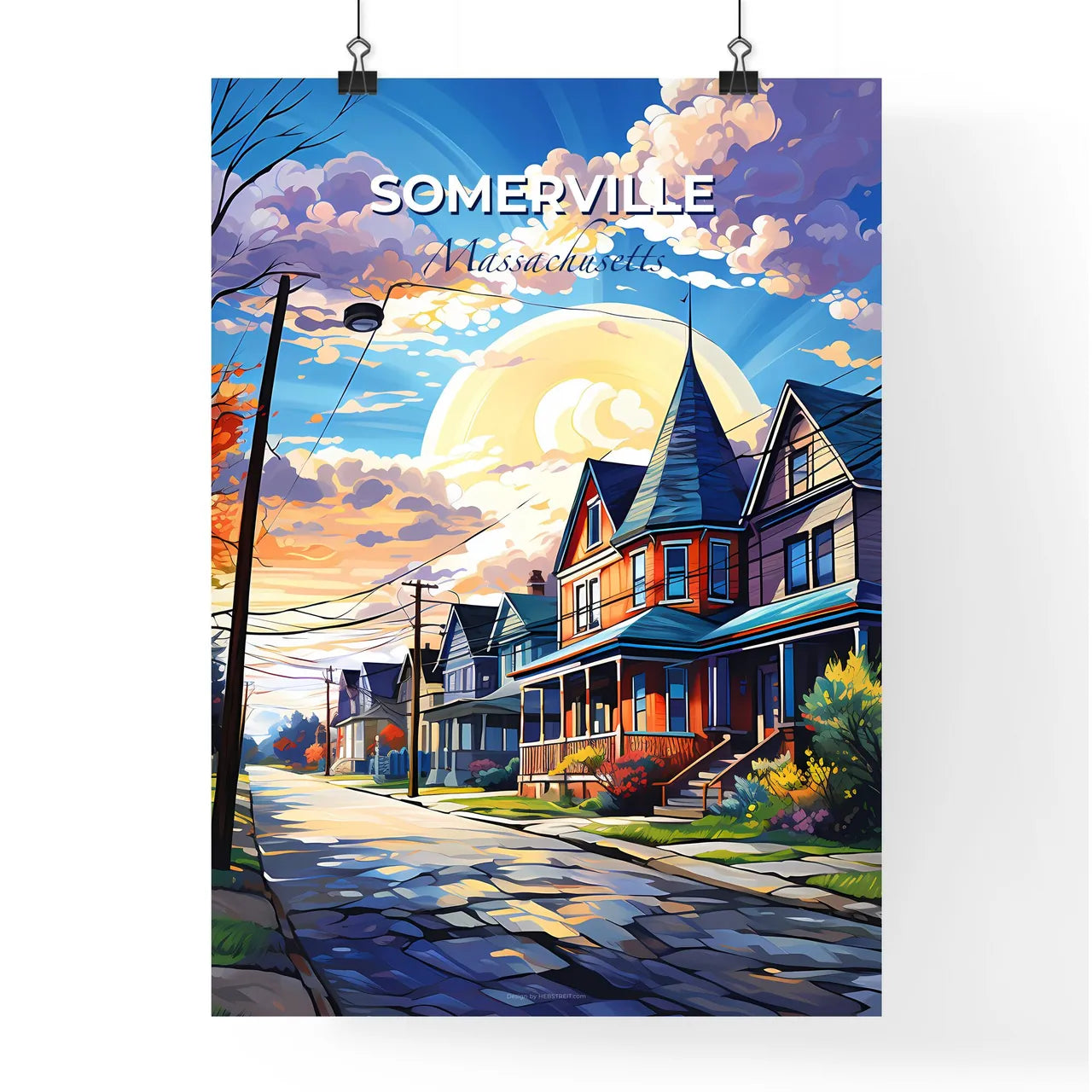 Somerville, Massachusetts, A Poster of a street with houses and trees Default Title