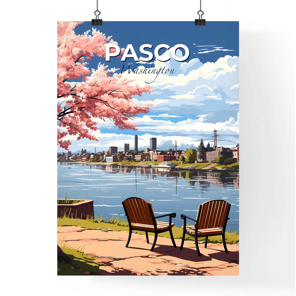 Pasco, Washington, A Poster of a couple of chairs by a lake Default Title