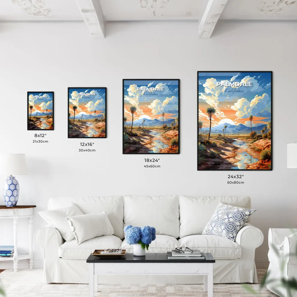 Palmdale, California, A Poster of a river running through a desert with palm trees and mountains in the background Default Title