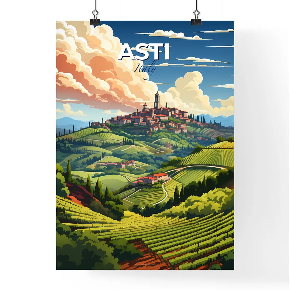Asti, Italy, A Poster of a landscape with a town on a hill Default Title
