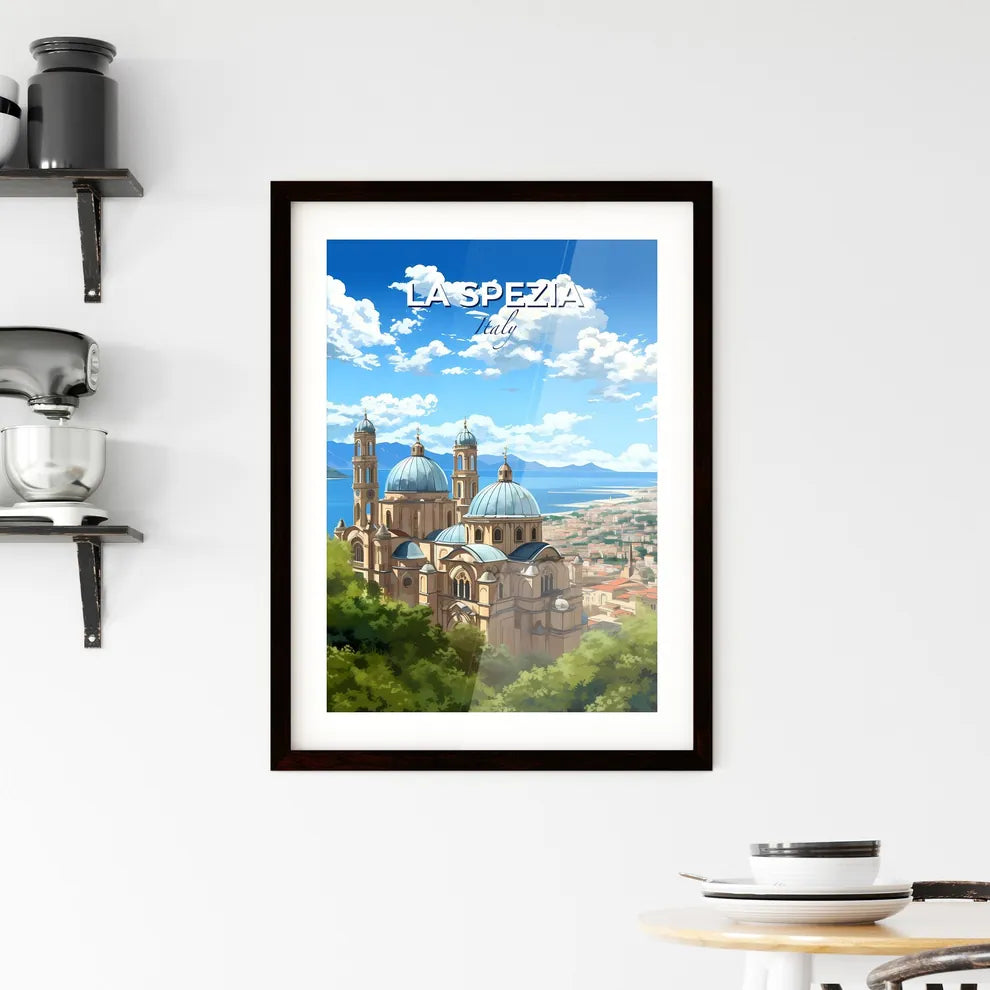 La Spezia, Italy, A Poster of a building with blue domes and a city in the background Default Title