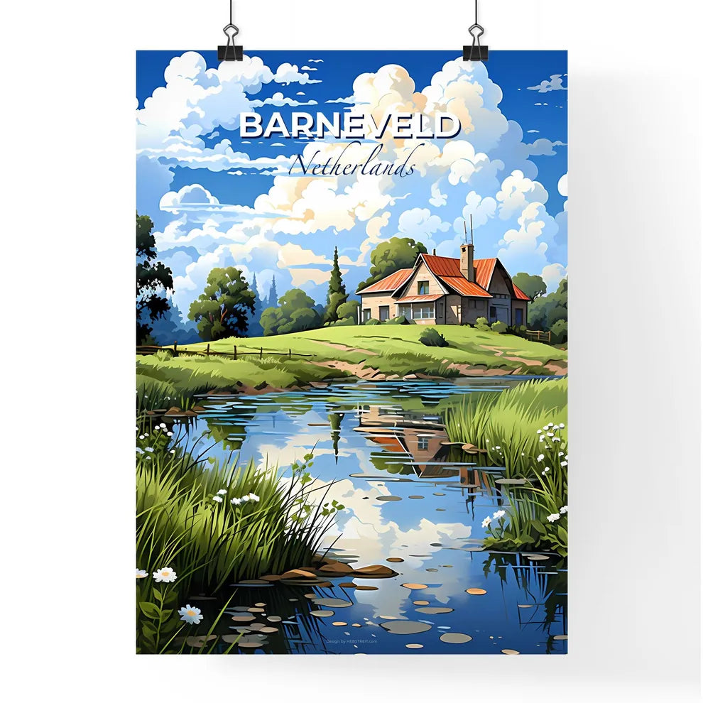 Barneveld, Netherlands, A Poster of a house near a pond Default Title