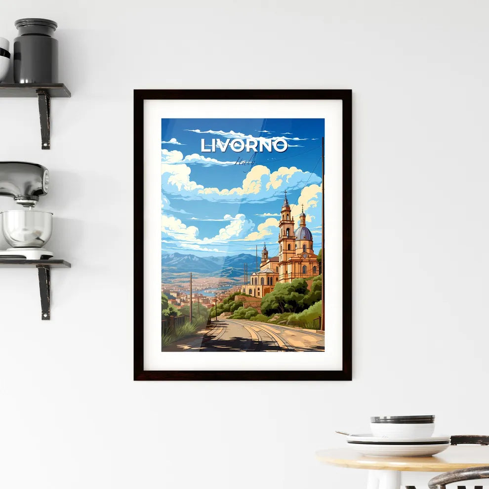 Livorno, Italy, A Poster of a road with a building and trees on it Default Title