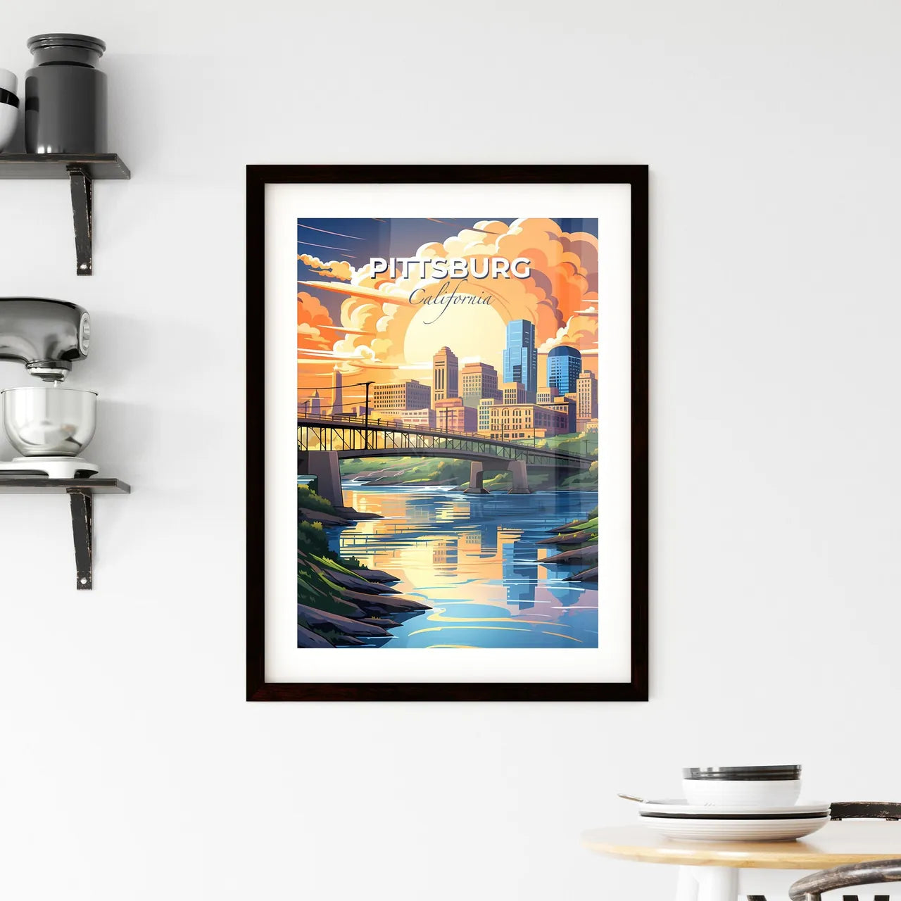 Pittsburg, California, A Poster of a bridge over a river with a city in the background Default Title