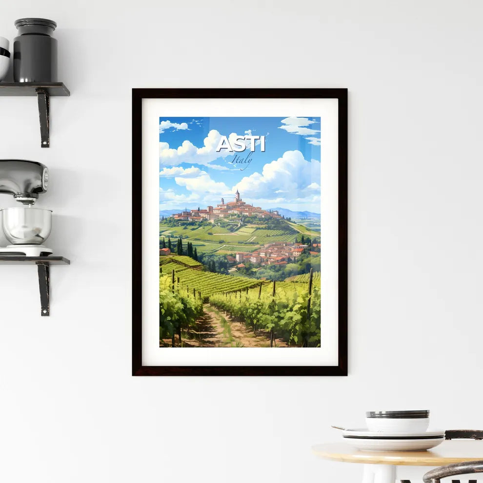 Asti, Italy, A Poster of a landscape of a town on a hill with a vineyard Default Title