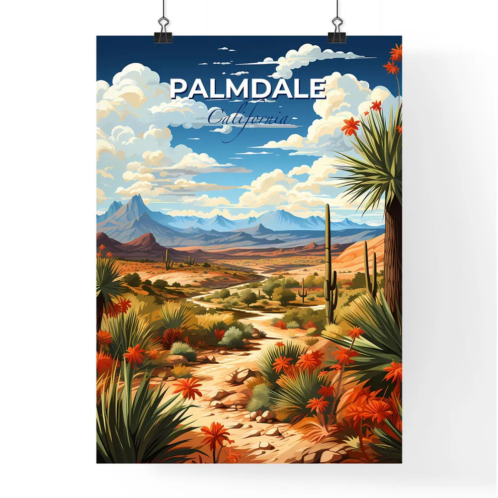 Palmdale, California, A Poster of a desert landscape with cactus and mountains Default Title