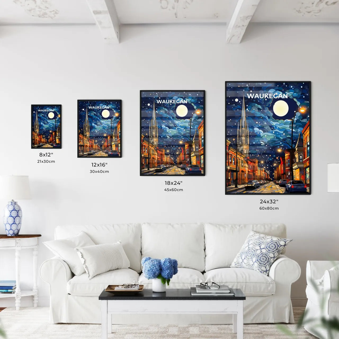 Waukegan, Illinois, A Poster of a street with cars and a church in the background Default Title