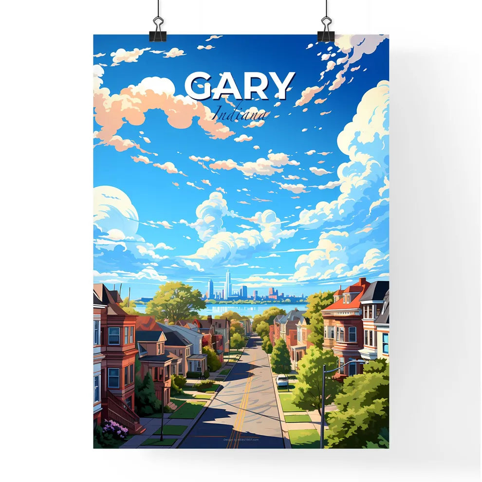 Gary, Indiana, A Poster of a street with houses and trees and a body of water in the background Default Title