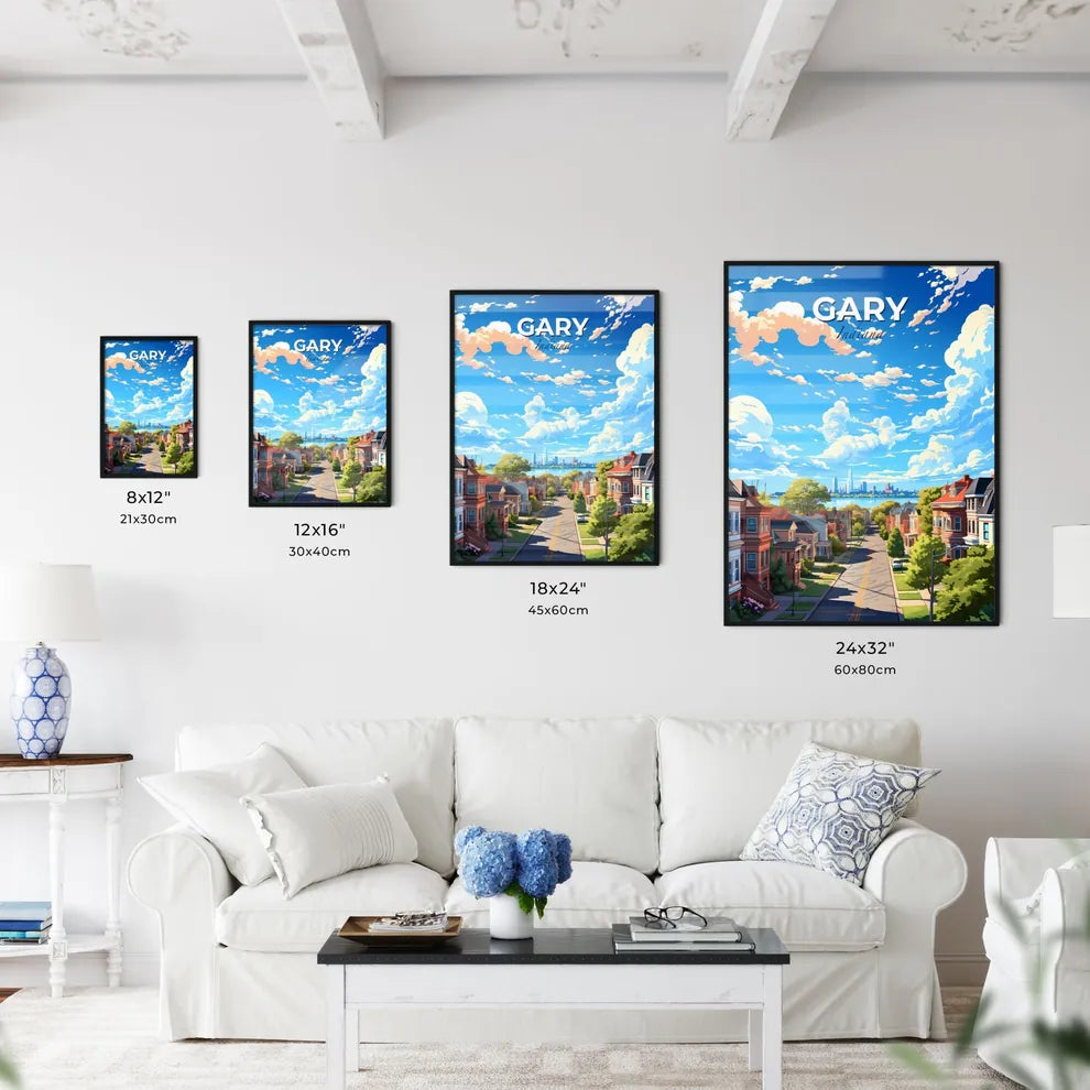 Gary, Indiana, A Poster of a street with houses and trees and a body of water in the background Default Title