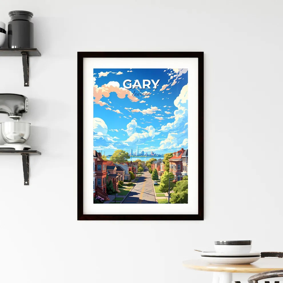 Gary, Indiana, A Poster of a street with houses and trees and a body of water in the background Default Title
