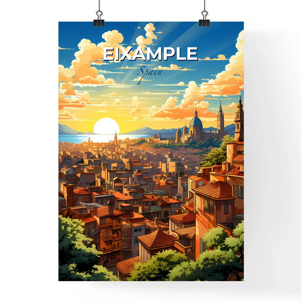 Eixample, Spain, A Poster of a city with a sunset Default Title