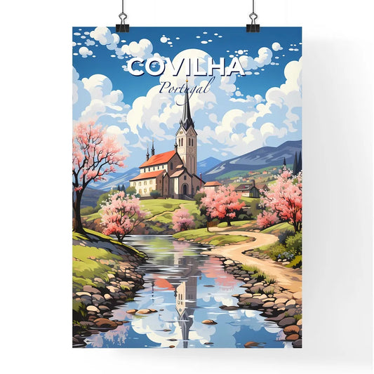 Covilha, Portugal, A Poster of a painting of a church and a river Default Title