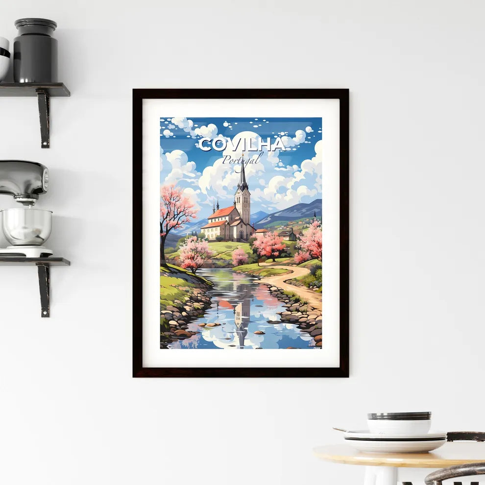 Covilha, Portugal, A Poster of a painting of a church and a river Default Title