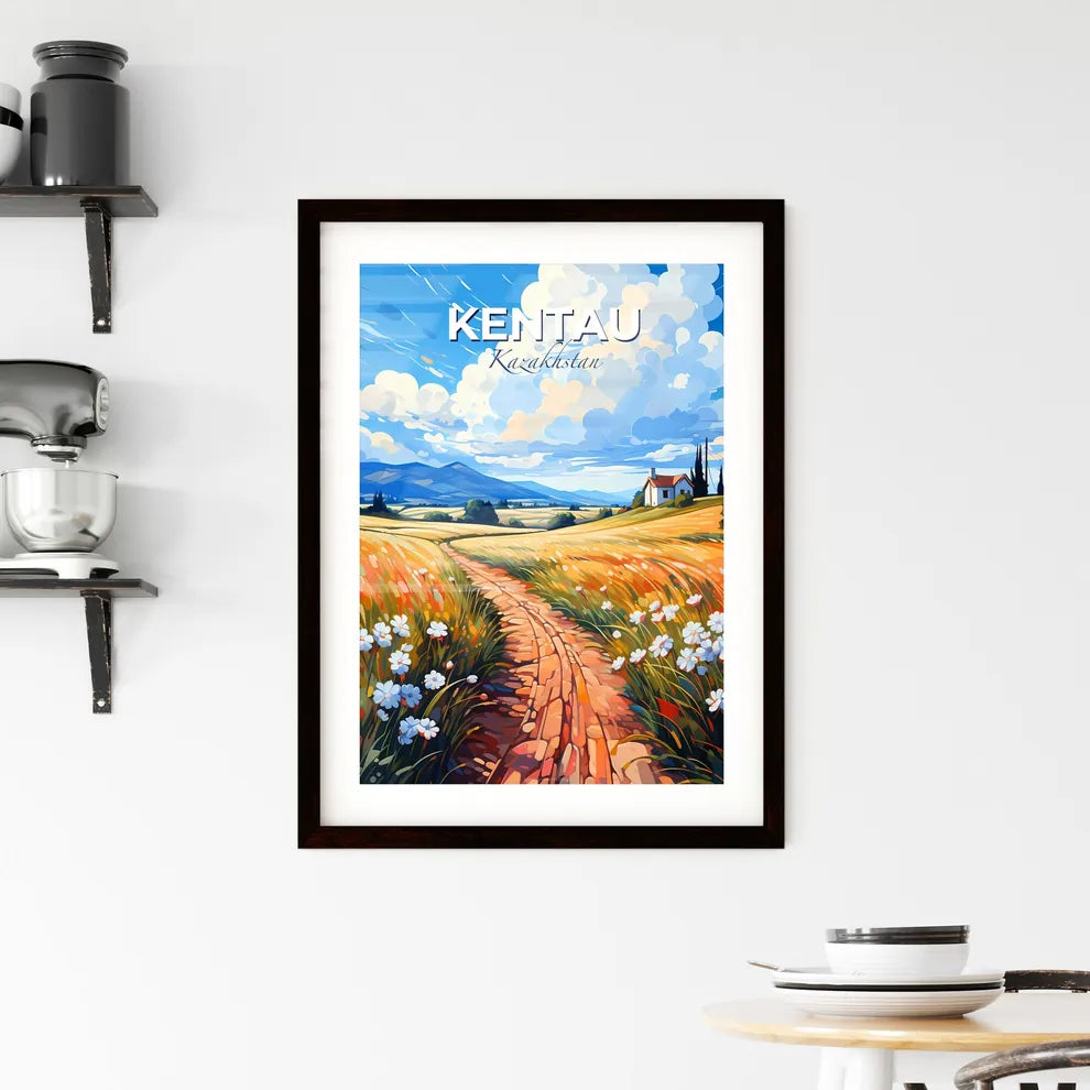 Kentau, Kazakhstan, A Poster of a painting of a field of flowers and a house Default Title
