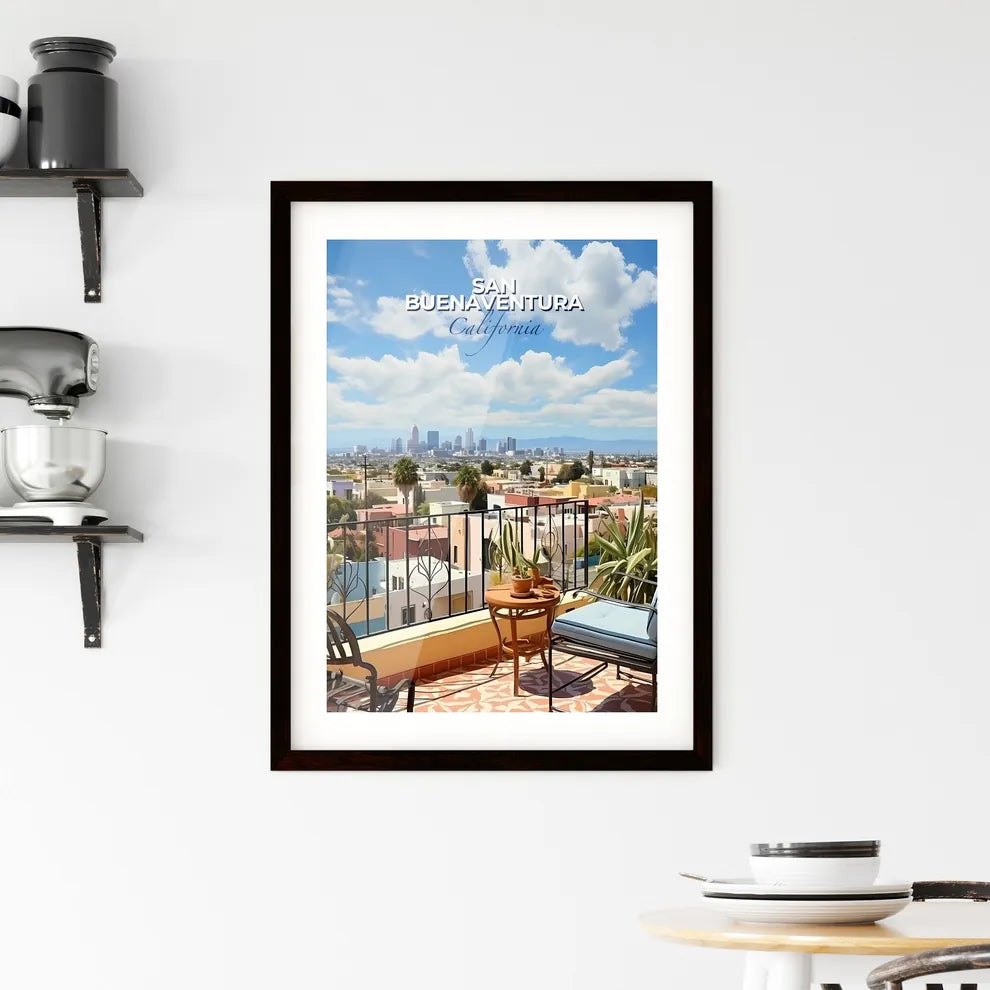 San Buenaventura, California, A Poster of a balcony with a view of a city and a blue sky Default Title