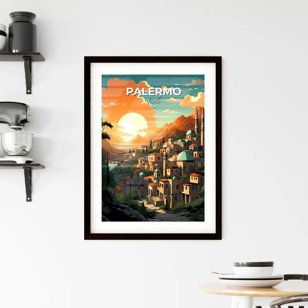 Palermo, Italy, A Poster of a city on a hill with mountains and trees Default Title