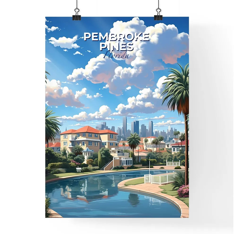 Pembroke Pines, Florida, A Poster of a pool with palm trees and buildings in the background Default Title