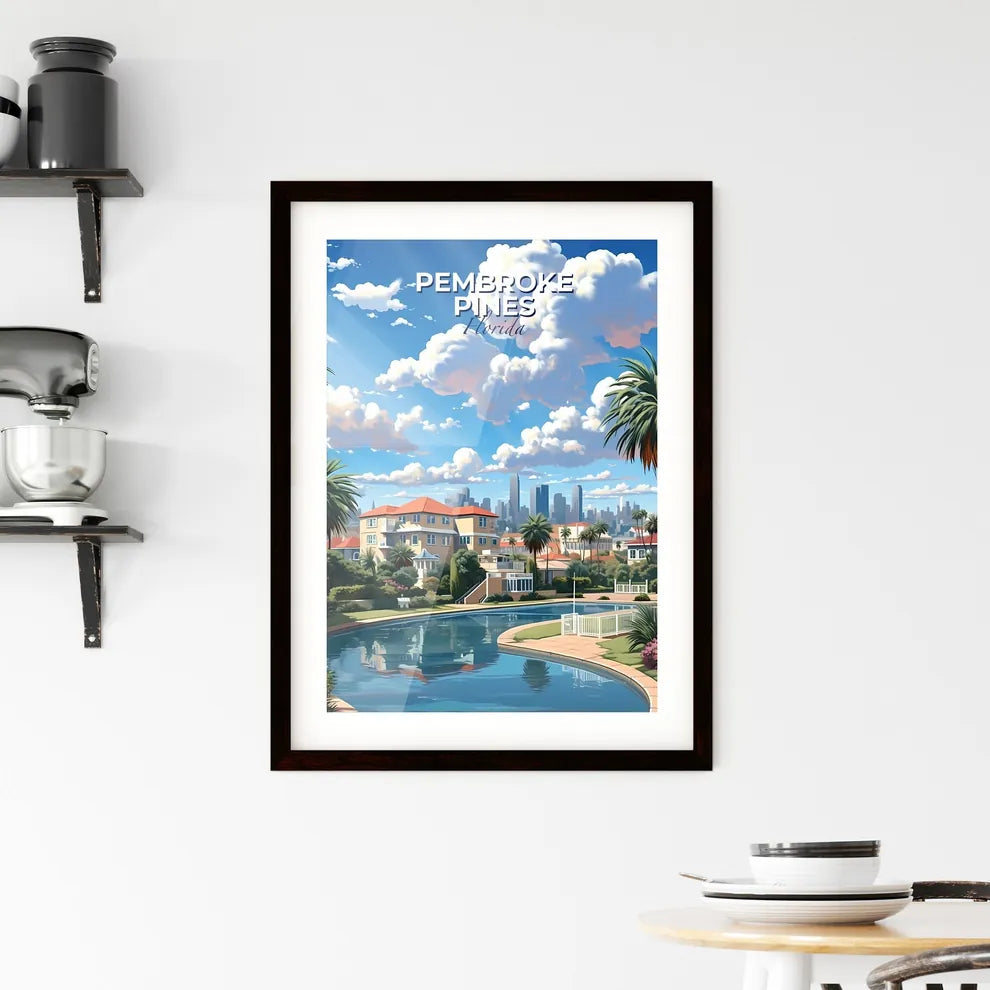 Pembroke Pines, Florida, A Poster of a pool with palm trees and buildings in the background Default Title