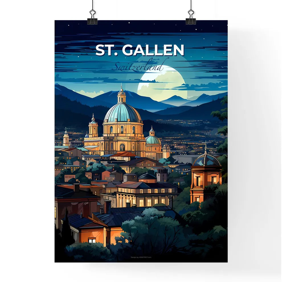 St. Gallen, Switzerland, A Poster of a city with a dome and mountains in the background Default Title