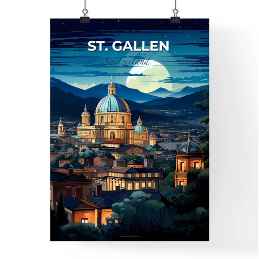 St. Gallen, Switzerland, A Poster of a city with a dome and mountains in the background Default Title