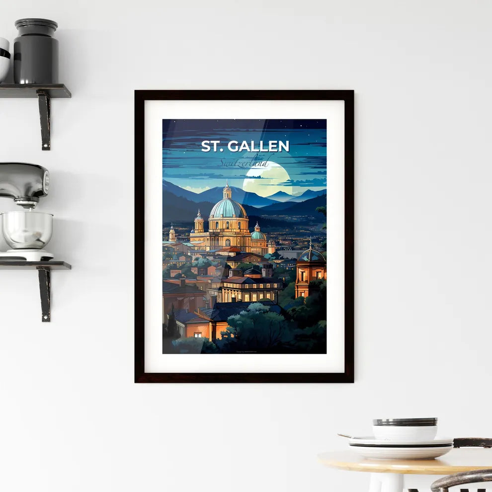 St. Gallen, Switzerland, A Poster of a city with a dome and mountains in the background Default Title