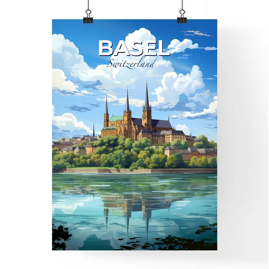 Basel, Switzerland, A Poster of a castle on a hill with trees and a body of water Default Title