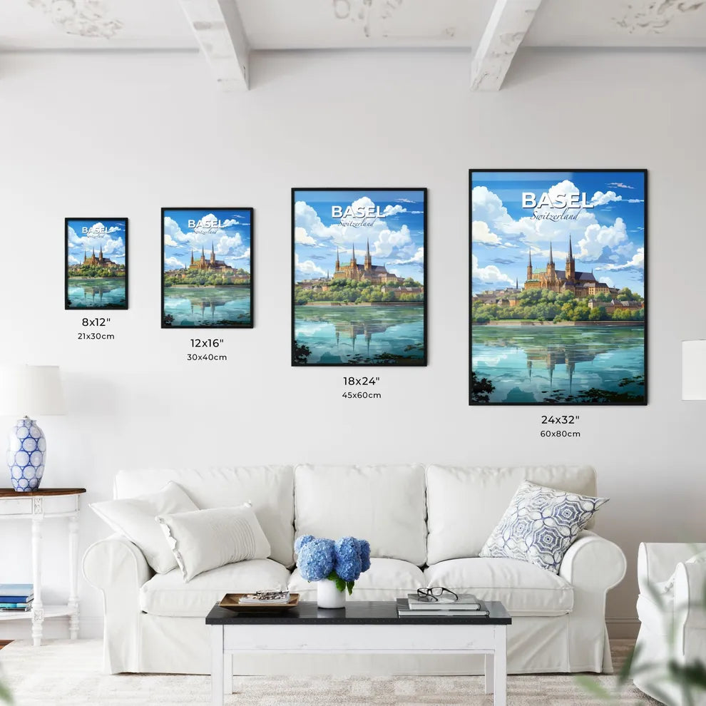 Basel, Switzerland, A Poster of a castle on a hill with trees and a body of water Default Title