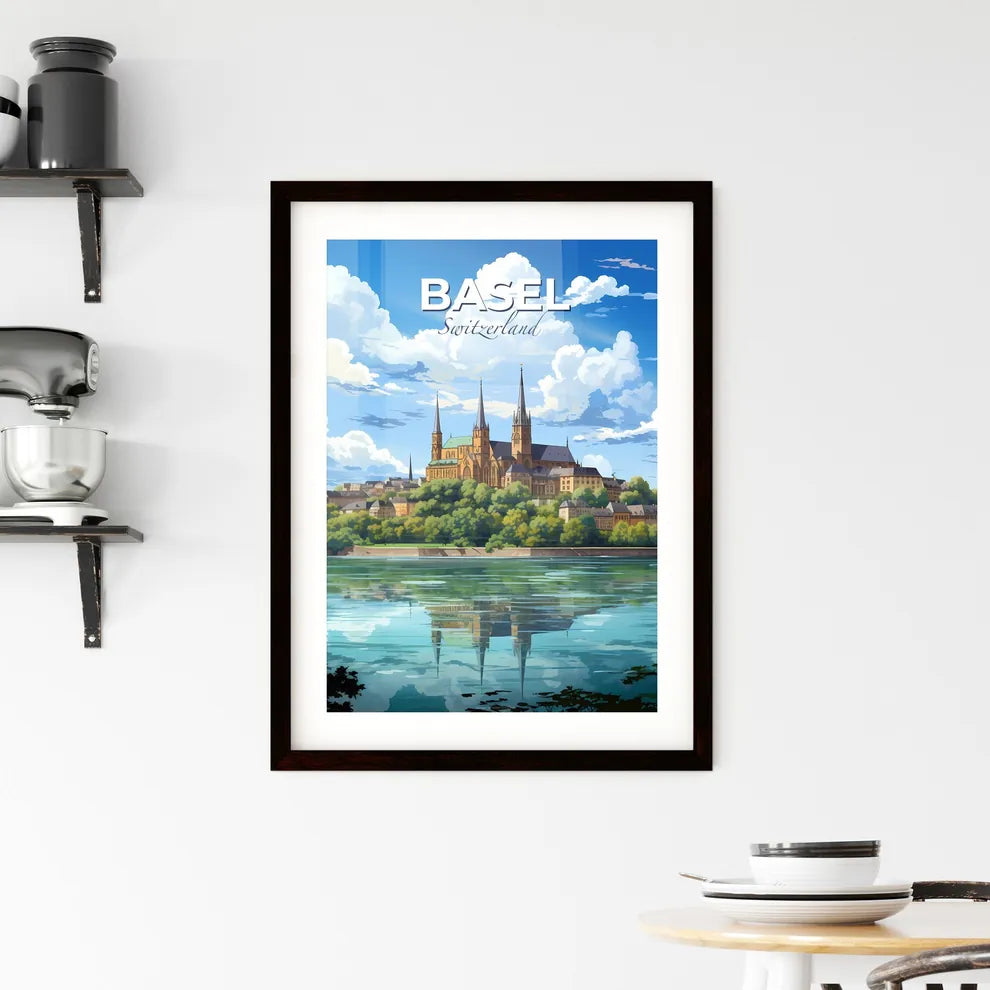 Basel, Switzerland, A Poster of a castle on a hill with trees and a body of water Default Title