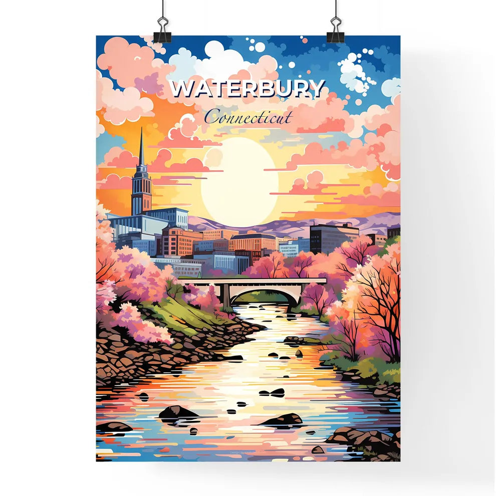 Waterbury, Connecticut, A Poster of a river with a bridge and trees in the background Default Title