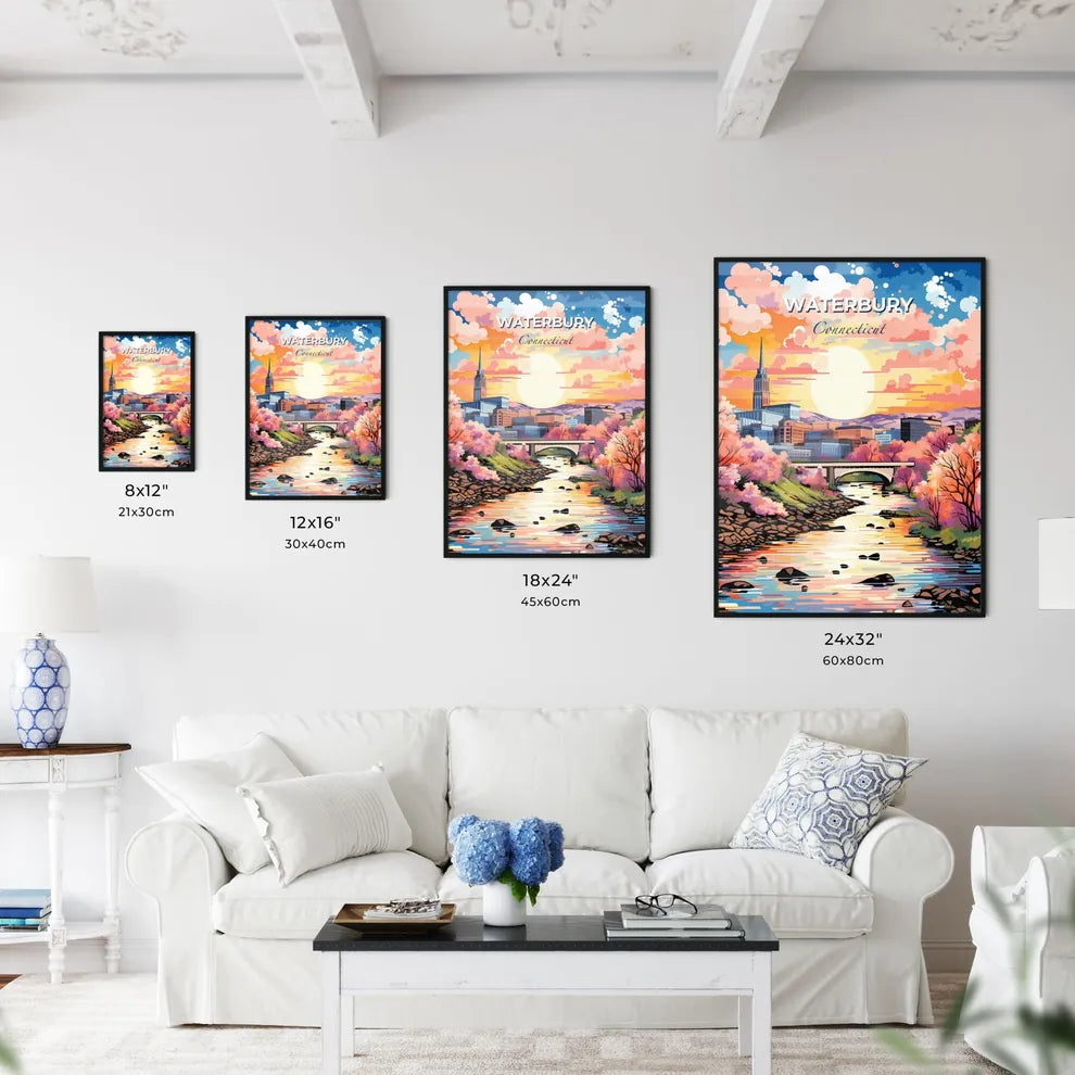 Waterbury, Connecticut, A Poster of a river with a bridge and trees in the background Default Title