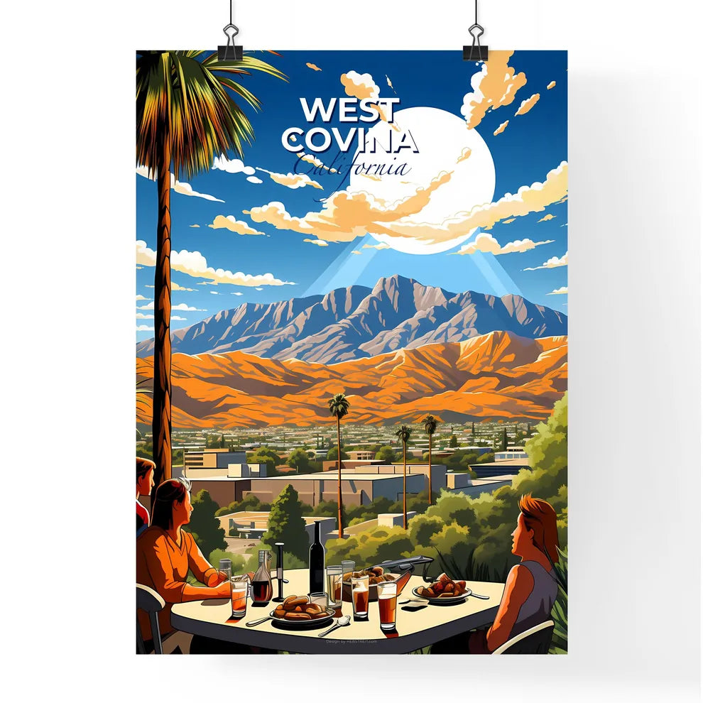 West Covina, California, A Poster of a group of people sitting at a table with food and a city in the background Default Title