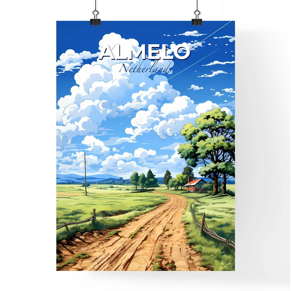 Almelo, Netherlands, A Poster of a dirt road through a field with trees and a house Default Title