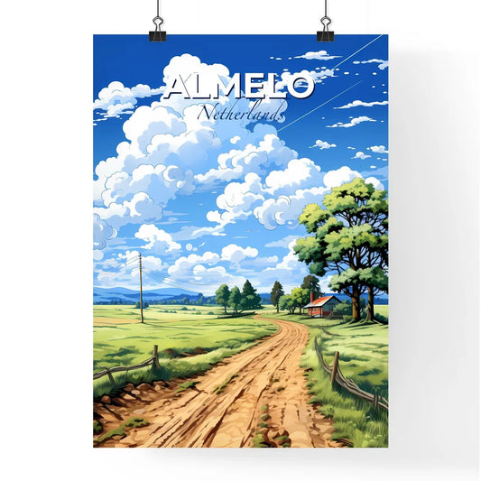 Almelo, Netherlands, A Poster of a dirt road through a field with trees and a house Default Title