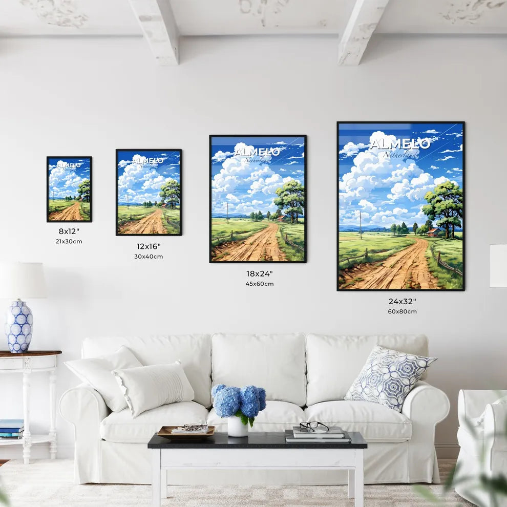Almelo, Netherlands, A Poster of a dirt road through a field with trees and a house Default Title