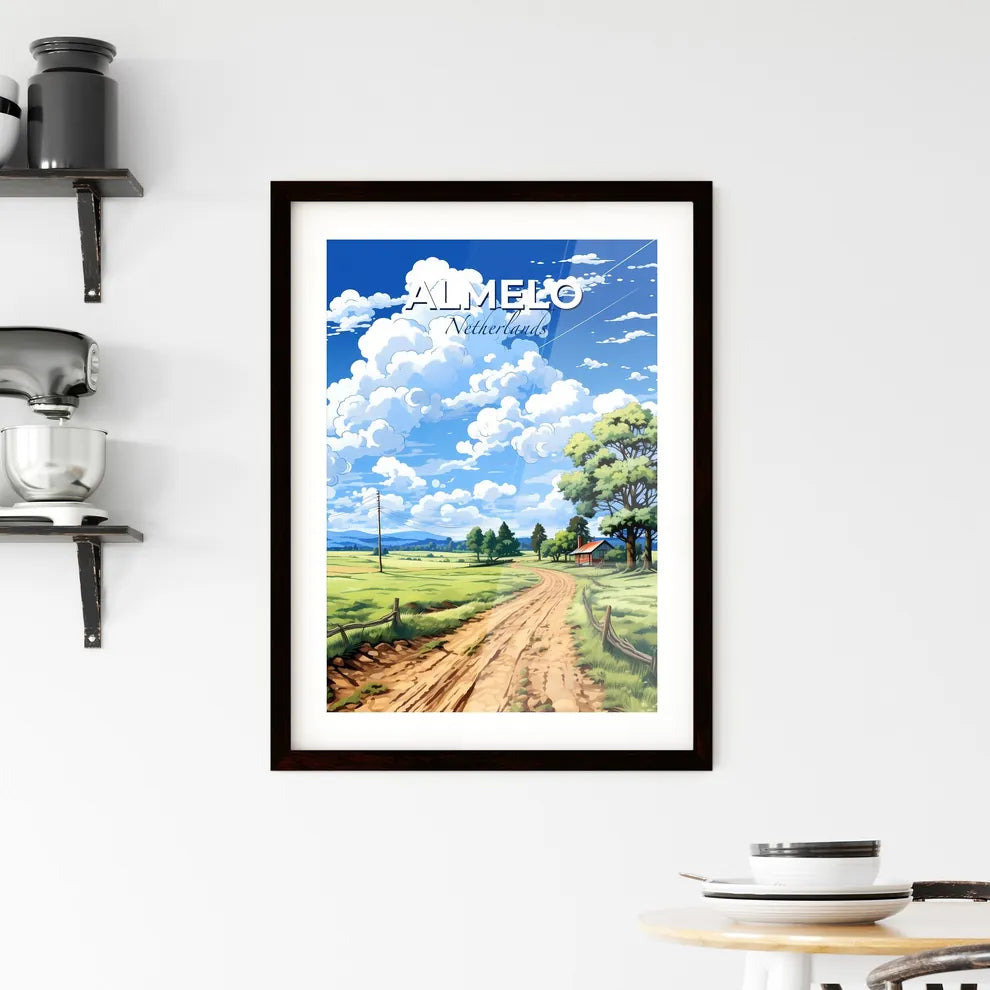 Almelo, Netherlands, A Poster of a dirt road through a field with trees and a house Default Title