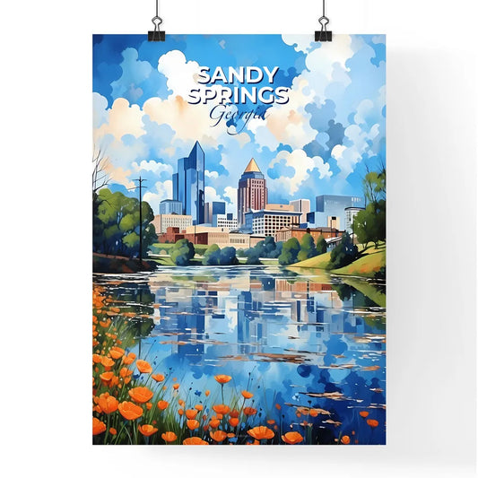 Sandy Springs, Georgia, A Poster of a water body with flowers and a city in the background Default Title