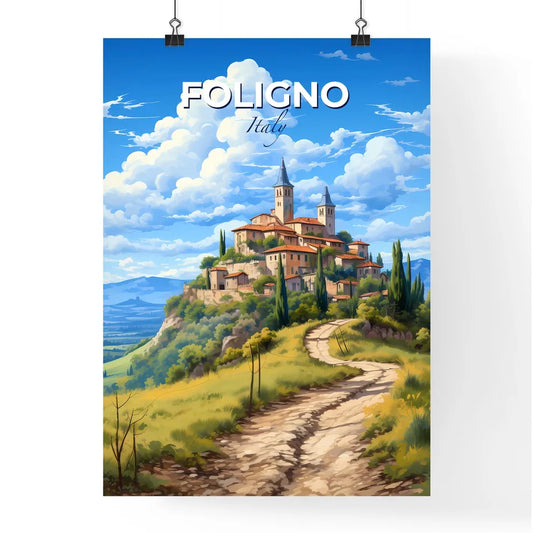 Foligno, Italy, A Poster of a dirt road leading to a village on a hill Default Title