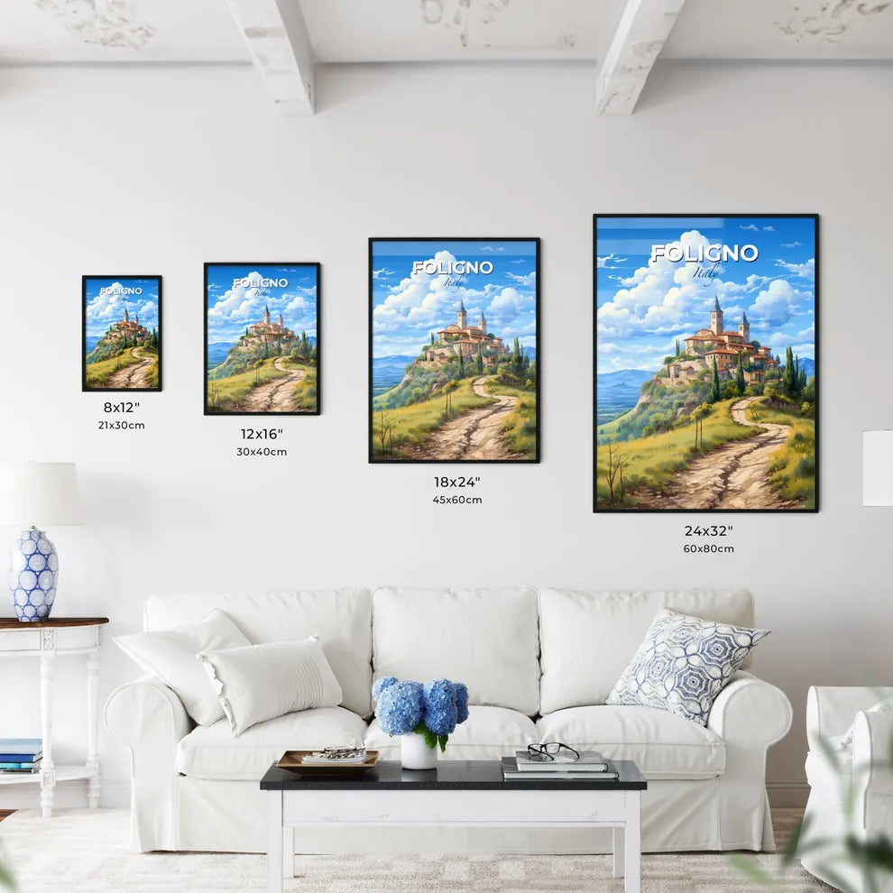 Foligno, Italy, A Poster of a dirt road leading to a village on a hill Default Title