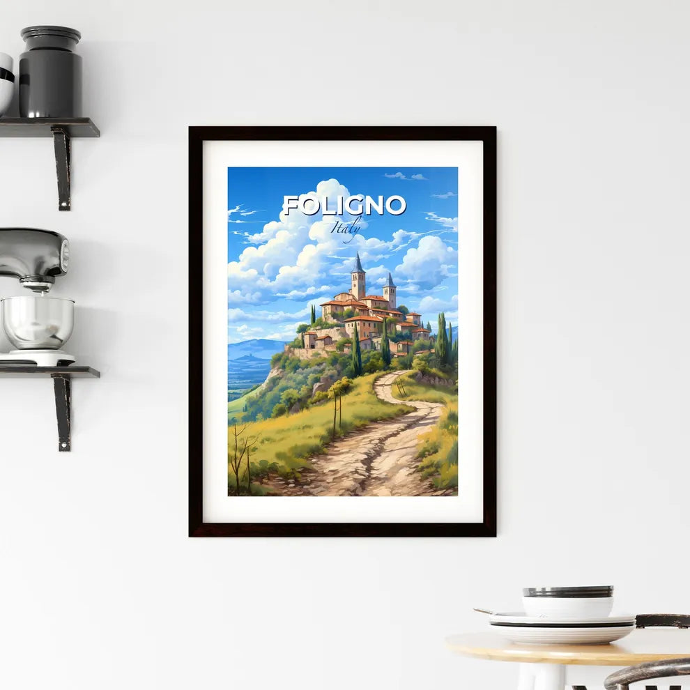 Foligno, Italy, A Poster of a dirt road leading to a village on a hill Default Title