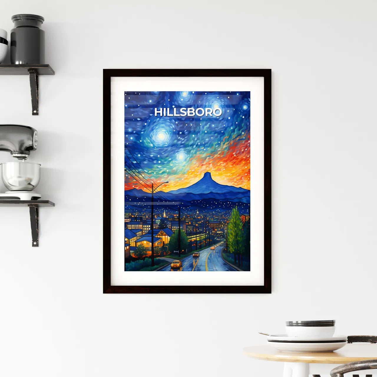 Hillsboro, Oregon, A Poster of a painting of a city at night Default Title