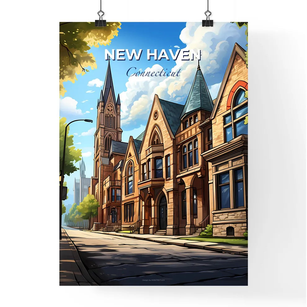 New Haven, Connecticut, A Poster of a building with a steeple and trees on the side of the road Default Title