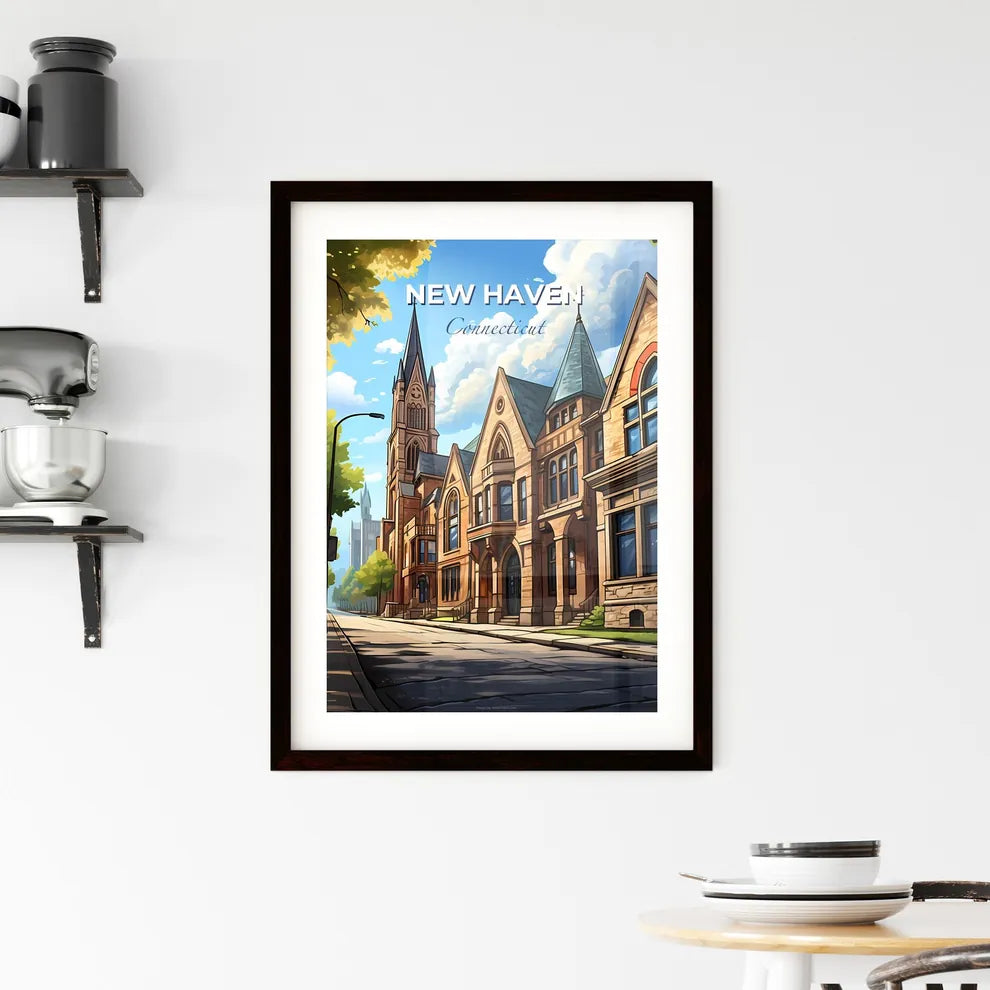 New Haven, Connecticut, A Poster of a building with a steeple and trees on the side of the road Default Title