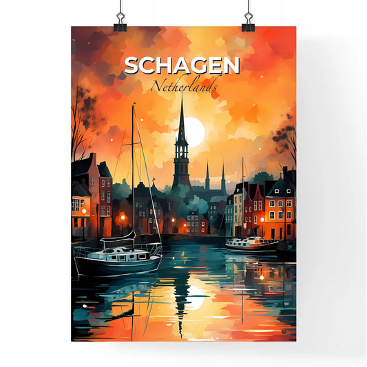 Schagen, Netherlands, A Poster of a painting of a city with boats on water Default Title