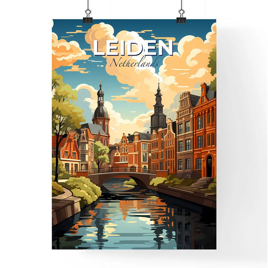 Leiden, Netherlands, A Poster of a river with a bridge and buildings Default Title