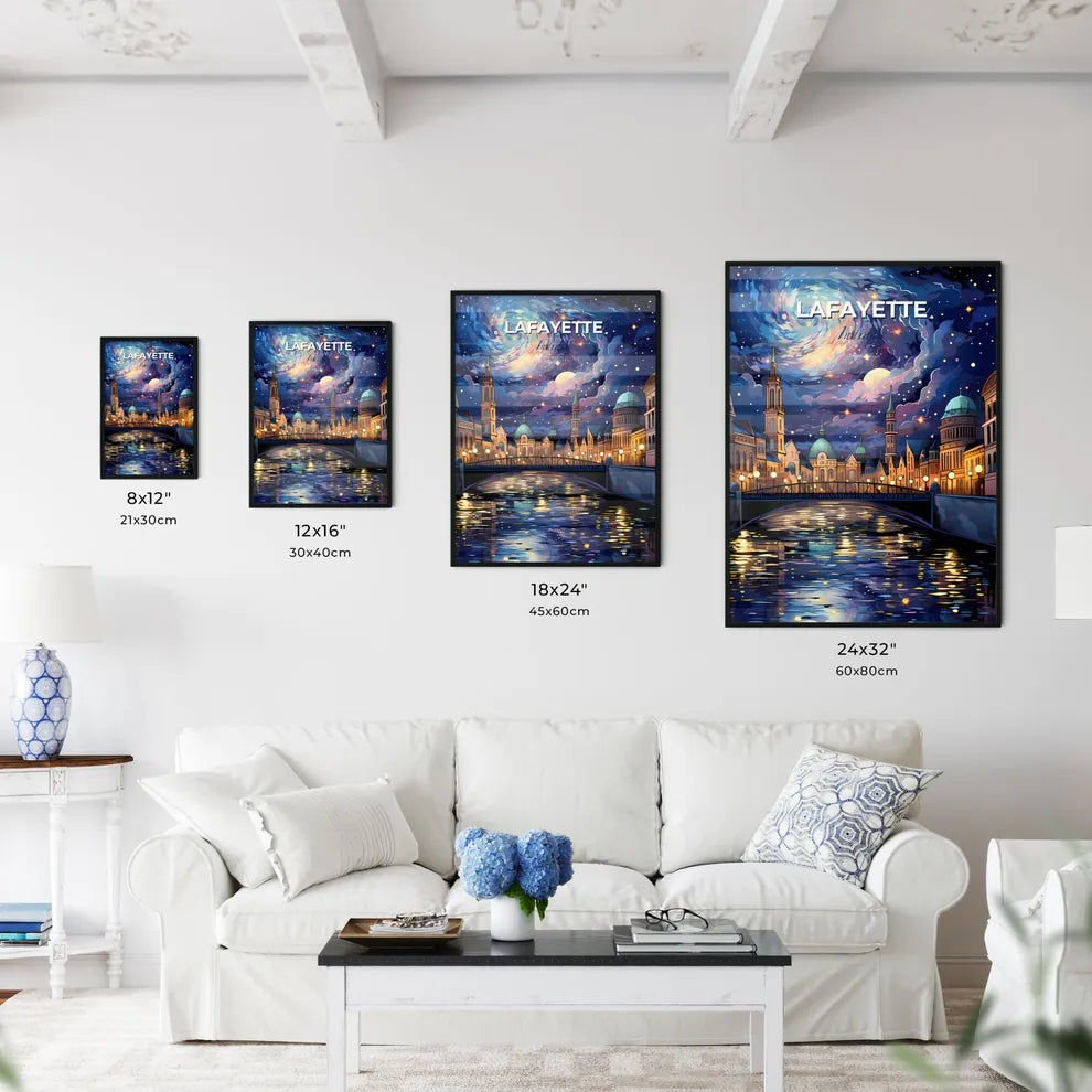 Lafayette, Indiana, A Poster of a bridge over a river with buildings and a starry sky Default Title