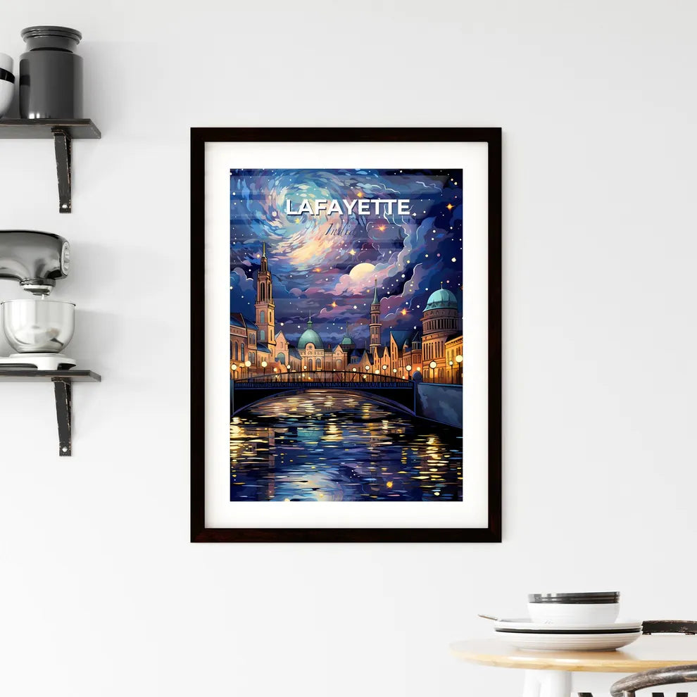 Lafayette, Indiana, A Poster of a bridge over a river with buildings and a starry sky Default Title