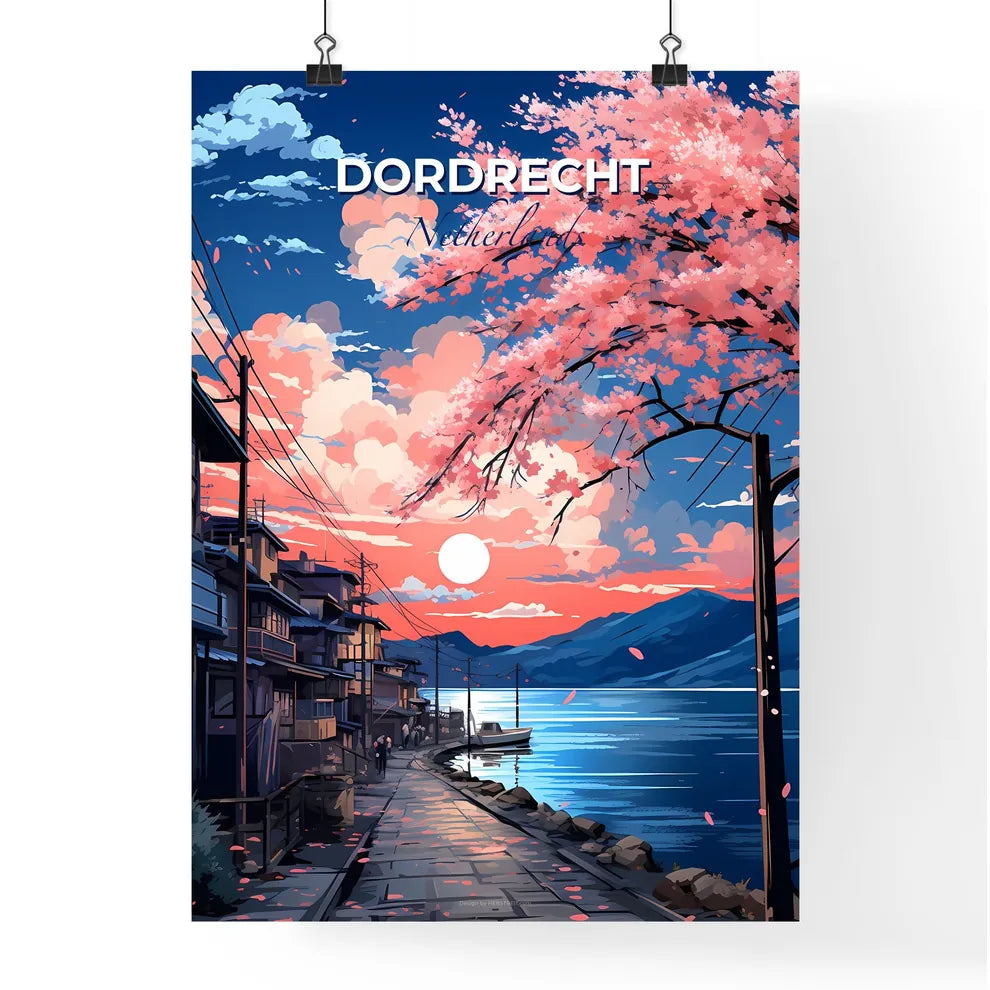 Dordrecht, Netherlands, A Poster of a street with buildings and a body of water Default Title