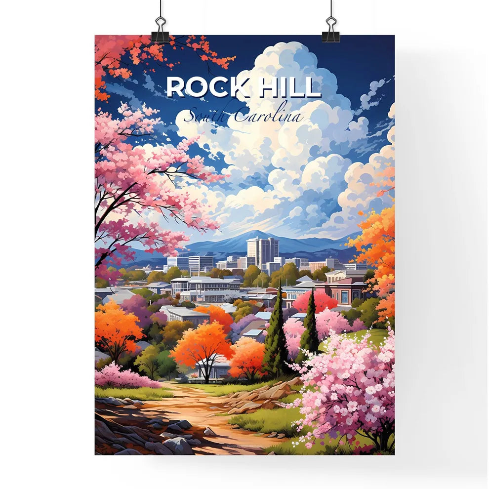 Rock Hill, South Carolina, A Poster of a landscape of a city with trees and buildings Default Title