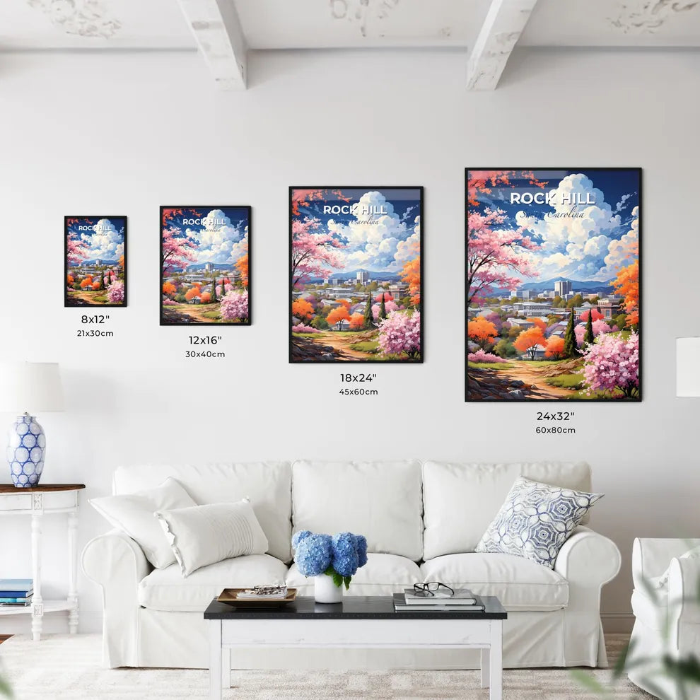 Rock Hill, South Carolina, A Poster of a landscape of a city with trees and buildings Default Title