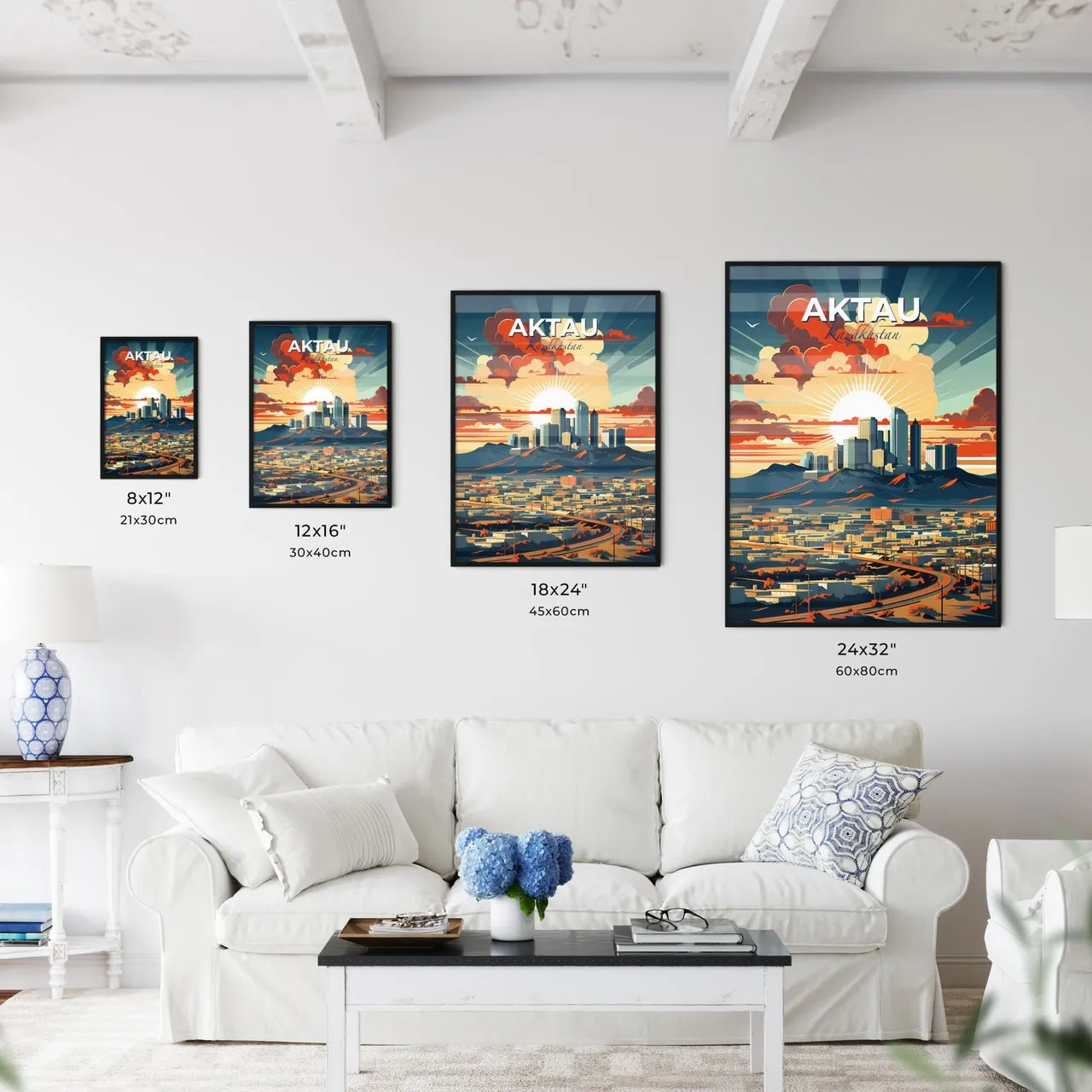 Aktau, Kazakhstan, A Poster of a city with mountains and clouds in the sky Default Title